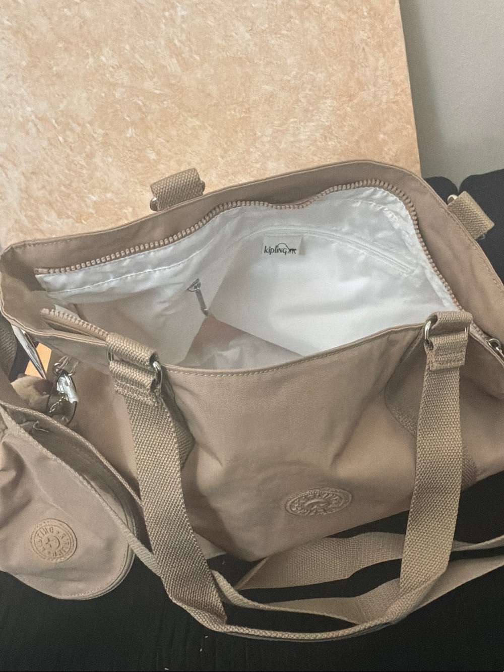 Kipling Taupe Canvas Tote with Coin Pouch and Charm - Picture 6 of 9